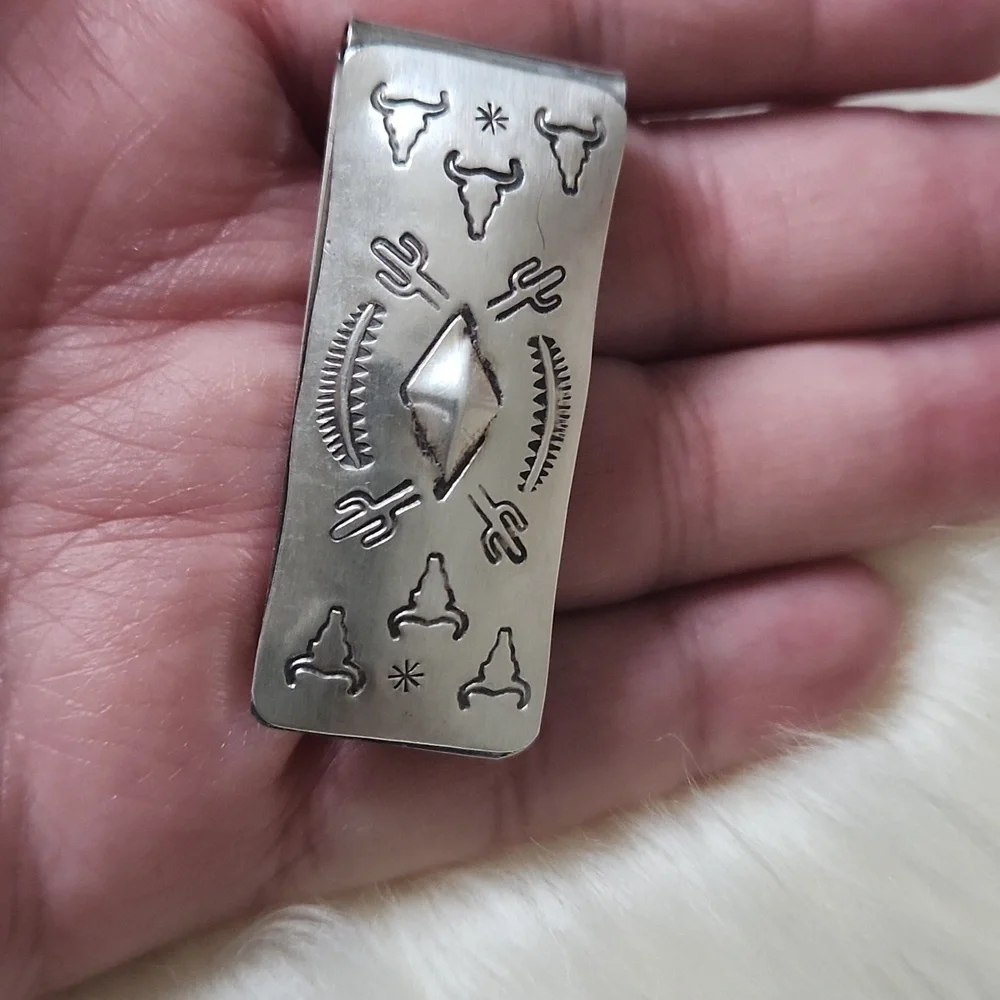 Cool Native American Navajo Hand Stamped Money Clip 🩶🌵🐂💰
